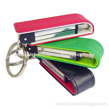 Leather Promotional USB Flash Drive, Warranty Free for 2 Years, Leather Material, Comes in Red/Green